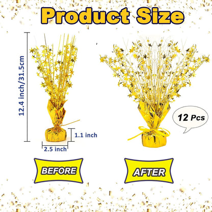 12 Pack Metallic Foil Spray Centerpiece Star Table Decoration Burst Table Centerpieces for Birthday Wedding Anniversary Graduation Holiday Party Supplies Decor, Gold