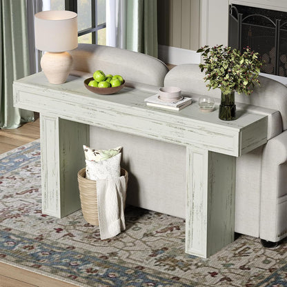 Rresyet 63 Inch Long Console Table, Sofa Table Behind Sofa, Wooden Entryway Table, Farmhouse Entryway Table for Entry, Hallway, Living Room (White)