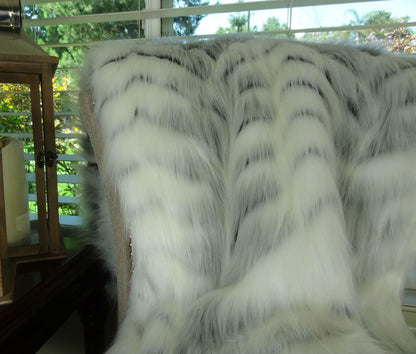 White Fox Faux Fur Throw Blanket & Bedspread - White Gray Fox Fur Throw - Luxury Fox Faux Fur - Soft Faux Fur Blanket, Handmade in USA, 16483