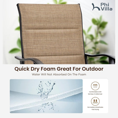 PHI VILLA 5 Piece Patio Bar Set, High Top Outdoor Table and Chairs for 4 with Swivel Padded Bar Stools Outside and Square Metal Bar Bistro Table for Garden, Deck and Poolside