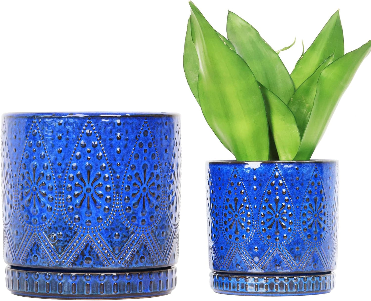 8 Inch + 6 Inch Indoor Plant Pot with Drainage Holes and Saucers, Ceramic Planter for Plants Succulent Orchid Flower Pots