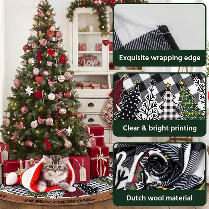 Christmas Tree Skirt 48 Inch, Black and White Buffalo Plaid Xmas Tree Skirts, Winter Christmas Trees Mat for Home Party Holiday Indoor Outdoor Decorations