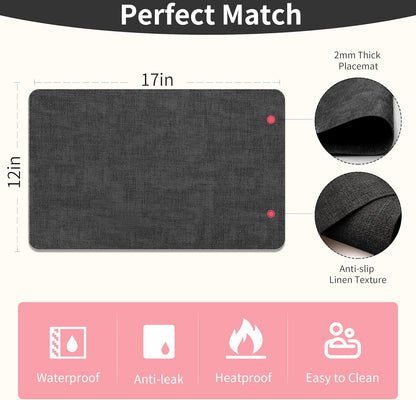 Maxpearl Faux Leather Placemats Set of 4, Waterproof - Wipe Clean - Heat Resistant - Anti Slip Dining Table Place Mats, Suitable for Indoor & Outdoor Use, 17’’×12’’, Black