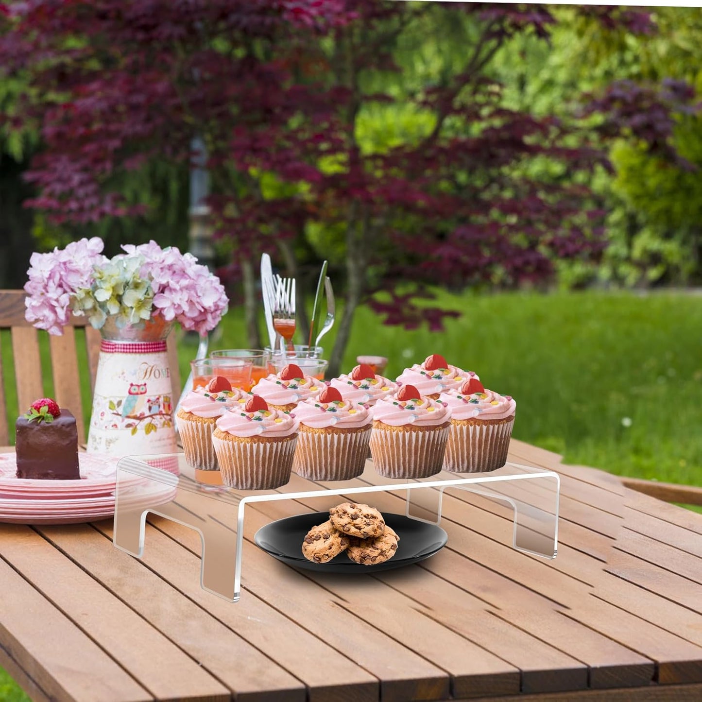 Jusalpha 6mm Thickness Clear Acrylic Display Riser with Tray Handles For Laptop, Notebook, Retail Display Food Display,12" x 8" x 3"