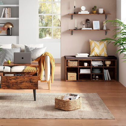 DINZI LVJ Long Wall Shelves, Set of 4, 39.4Inch Wall Mounted Shelves, Extra Large Wall Storage Ledges with Sturdy Metal Brackets for Living Room, Bathroom, Bedroom, Kitchen, Rustic Brown