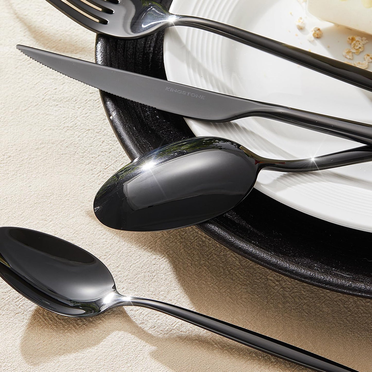 KINGSTONE Silverware Set, 20-Piece Flatware Set Cutlery Set Premium 18/10 Stainless Steel, Tableware Include Forks Knives Spoons for Home Kitchen Restaurant Wedding, Dishwasher Safe,Black