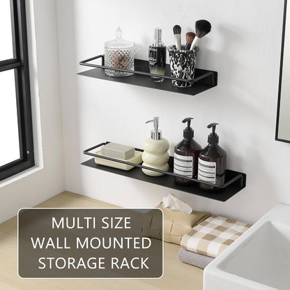 JOOM Metal Wall Floating Shelf - Metal Wall Shelf, Black Floating Shelf, Small Bathroom Shelf, (Black, 16Inch)