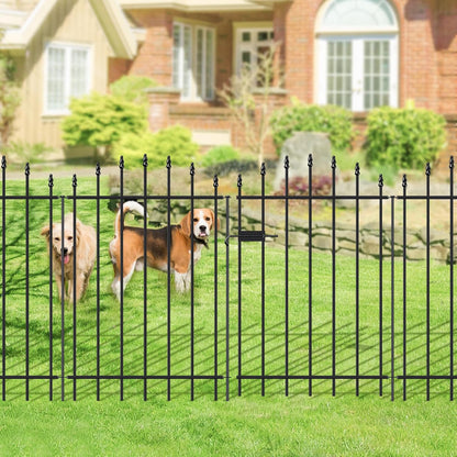 Metal Garden Fence with Gate 36 in H x 12 ft L, 1 Gate + 5 Panels Border Dog Fence Panels Animal Barrier, No Dig Garden Fencing for Yard Patio Flower Bed Lawn Outdoor, Arch Black
