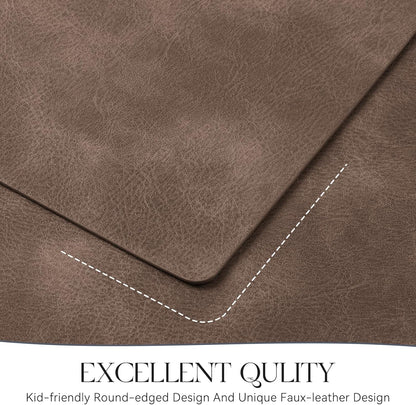 MOSAYT Vinyl Placemats Set of 4-12 X 17 Inch - Faux Leather 100% Waterproof Oil-Proof Wipeable PU Place Mats, Heat Resistant Reversible Table Mats for Kitchen, Dining, Outdoor (Brown)