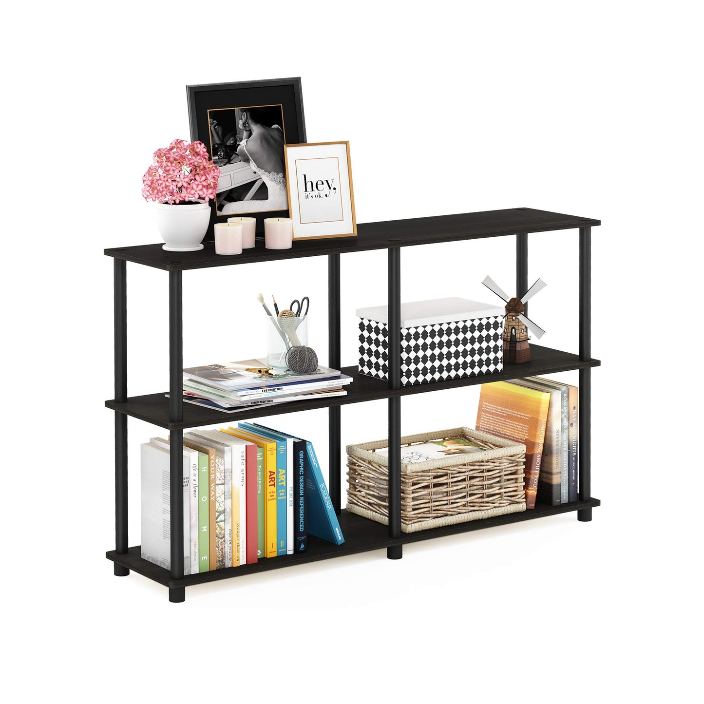 Furinno TURN-N-TUBE Storage Shelves, 3-Tier 47.4 Wide Book Shelf, Corner Shelf, Toolless Open
