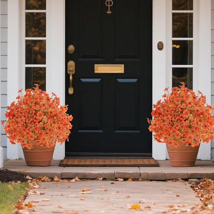 Set of 4 Artificial Fall Topiary Ball Flowers for Outdoor Decoration with Spike 20", UV Resistant Fake Autumn Floral Shrubs, Realistic Faux Bushes Plants for Garden,Yard,Porch and Patio Decor