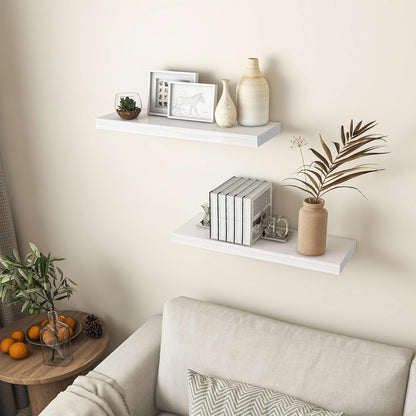 Farmhouse Floating Shelves - 8 Inch Deep Rustic Wood Wall Shelf - Premium Solid Pine Wood Storage Shelf Display Shelf for Kitchen Living Room Bedroom - 24"W x 8"D - Set of 2 - White Color