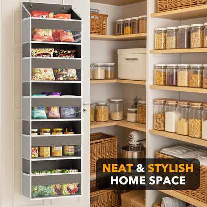 SpaceAid 1 Pack Over The Door Organizer with 5 Large Pockets and 10 Mesh Side Pockets, 5 Layers Door Organizer Hanging with Clear Window for Bedroom, Bathroom, Pantry and Nursery, Gray