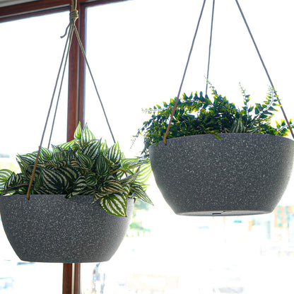 12 Inch 2 Pack Large Hanging Planters for Indoor Outdoor Plants, Plastic Hanging Basket Pots for House Plants Flowers, Grey