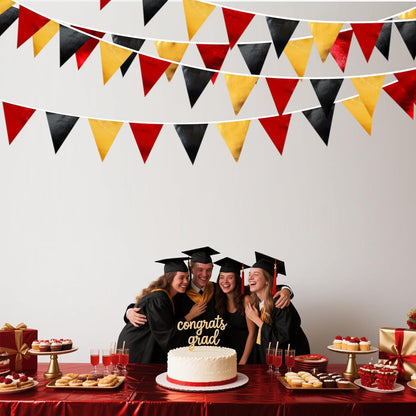 Red Black Gold Party Decorations Metallic Fabric Triangle Pennant Banner Flag Bunting Garland for Graduation Birthday Anniversary Pirate Poker Casino Las Vegas Christmas Holiday Party Supplies
