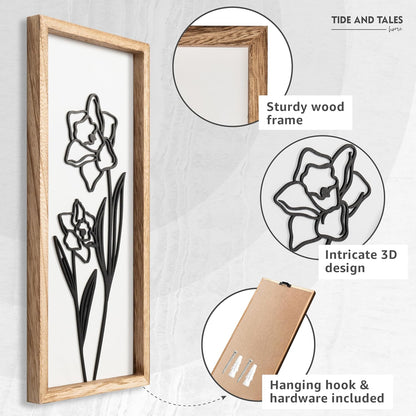 3D Black and White Wall Art (Set of 2) Lightweight, Wooden Ready-to-Hang Framed Floral Wall Art for Bathroom, Bedroom, Living Room or Office – Boho Botanical Farmhouse Decor – Gift-Boxed