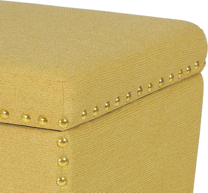 Adeco Square Storage Ottoman with Hinged Lid, Modern Accent Bench Footrest Stool, Coffee Table for Living Room Bedroom,Yellow Large