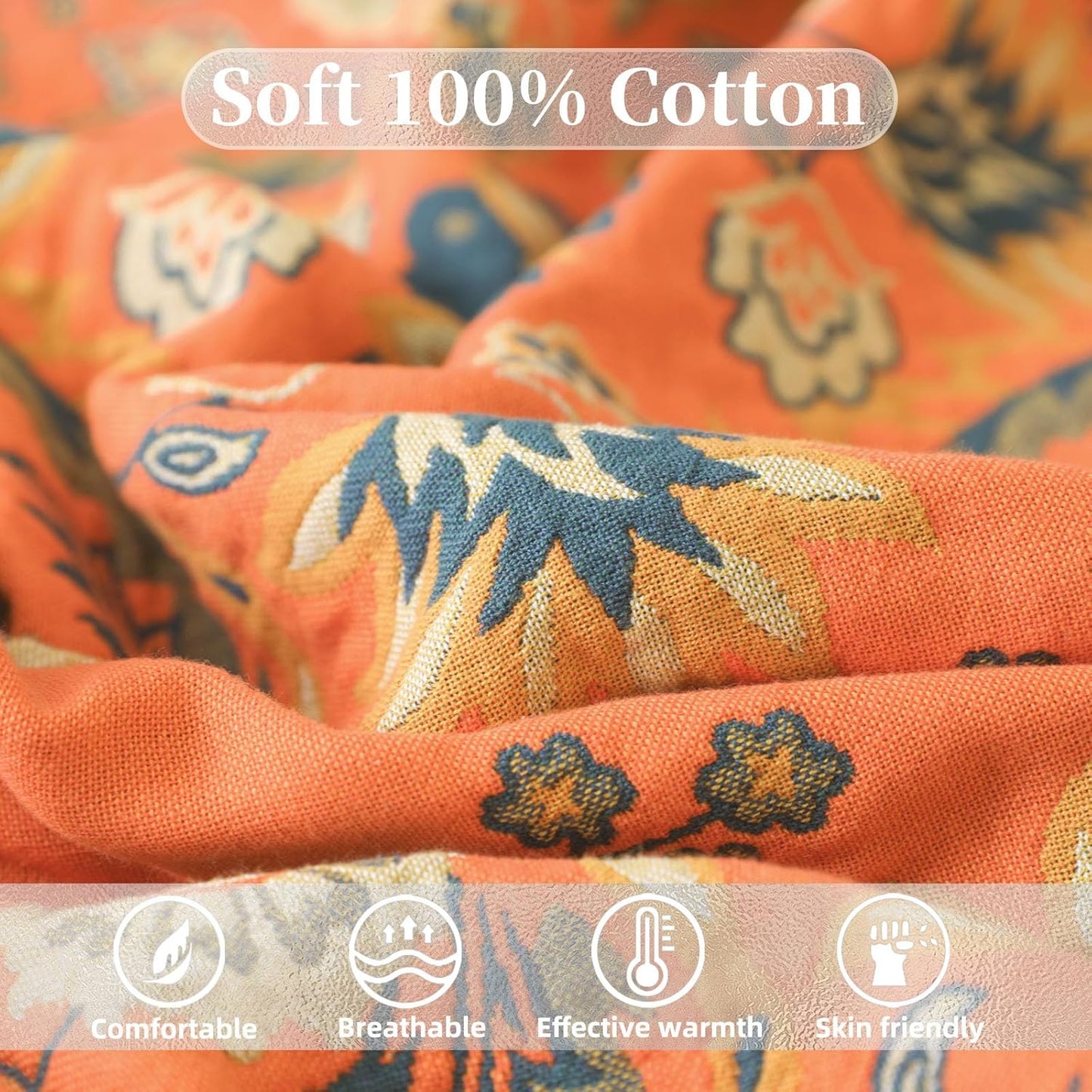 Boho Throw Blanket for Bed - 100% Pure Cotton Ultra Soft Rustic Quilt - Farmhouse Decor Bed Blankets, All Season Rustic Throw for Sofa Couch Chair(80''x 90'', Boho)