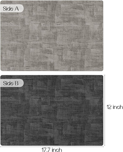 Romanstile Reversible Vinyl Placemats Set of 4, Faux Leather 100% Waterproof Oil-proof Wipeable Place Mats, Heat Resistant Dual Sided Table Mats for Kitchen/Dining/Party (Grey Light Grey, 12 x 17 Inch