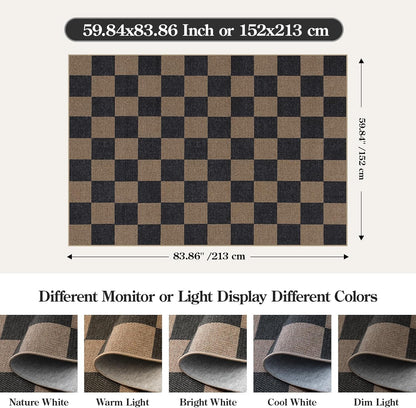 Lahome Checkered Easy Jute Living Room Rugs, 5x7 Black Dining Room Office Rug Farmhouse Washable Carpet, Checkerboard Neutral Non Slip Indoor Outdoor Carpet for Bedroom Entry Patio
