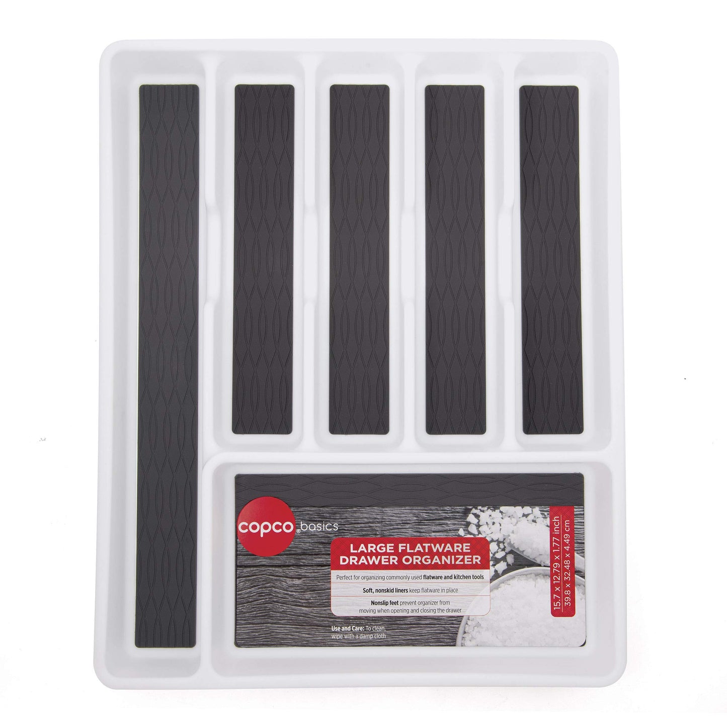 Copco Basics 6 Compartment Drawer Organizer, 15.7-Inch, White and Charcoal Gray