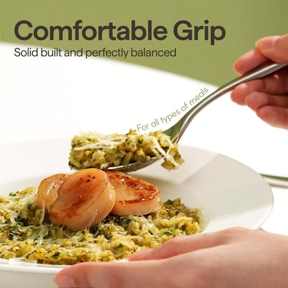 Luciella Tropea Polished Flatware Set for 8, 45-Piece Premium 18/10 Stainless Steel Silverware Set with Serving Utensils, Modern Mirror Finish, Rust Resistant, Dishwasher Safe