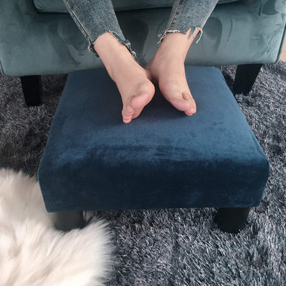 Joveco Small Foot Rest Stool Ottoman, 15" Fabric Square Short Low Footstool Upholstered Footrest for Chair, Under Office Desk, Living Room, Navy Blue