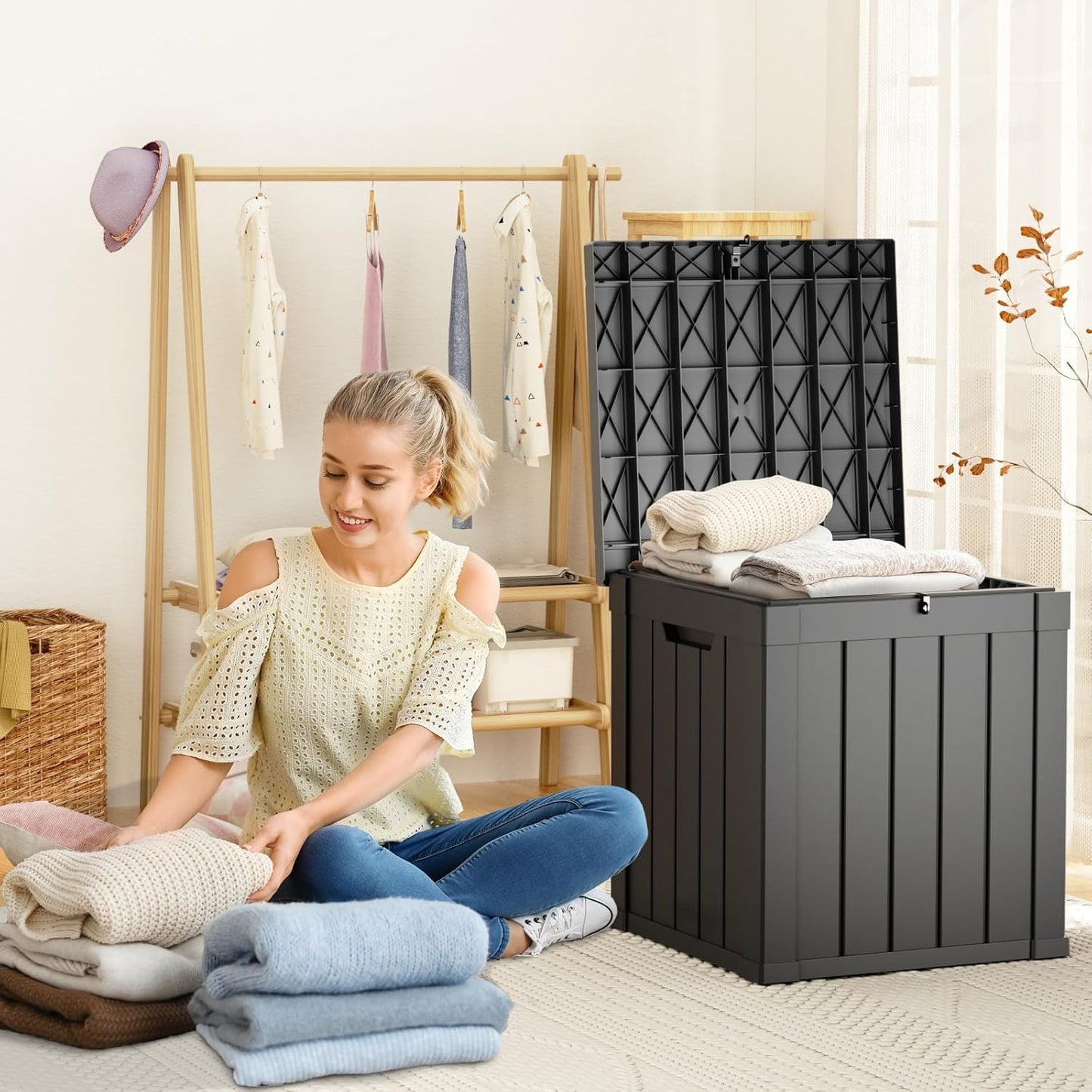 DRATO 50 Gallon Deck Box, Outdoor Storage Box for Patio Cushion, Sports Equipment, Garden Tools,Waterproof Patio Storage box, Lockable (Black)