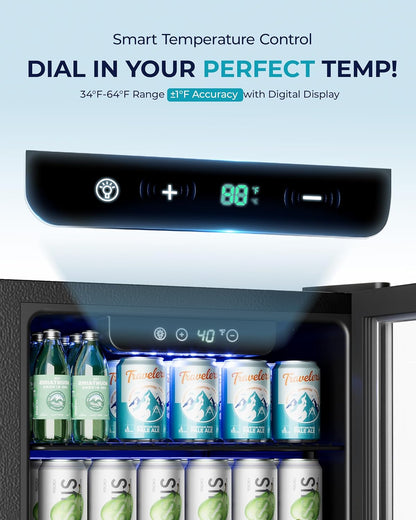 EUHOMY Beverage Refrigerator and Cooler, 128 Can Mini fridge with Glass Door, Small Refrigerator with Adjustable Shelves for Soda Beer or Wine, Home/Bar/Office, Black