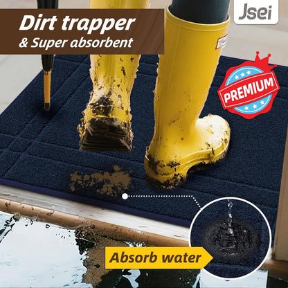 JSEI Entryway Rugs Doormat 24"x36", Non-Slip Dirt Trapper Door Mats Indoor, Washable Absorbent and Stain Resist Welcome Floor Mat for Front Door, Dog Door Mat, Muddy Wet Shoes & Paws, Navy Blue
