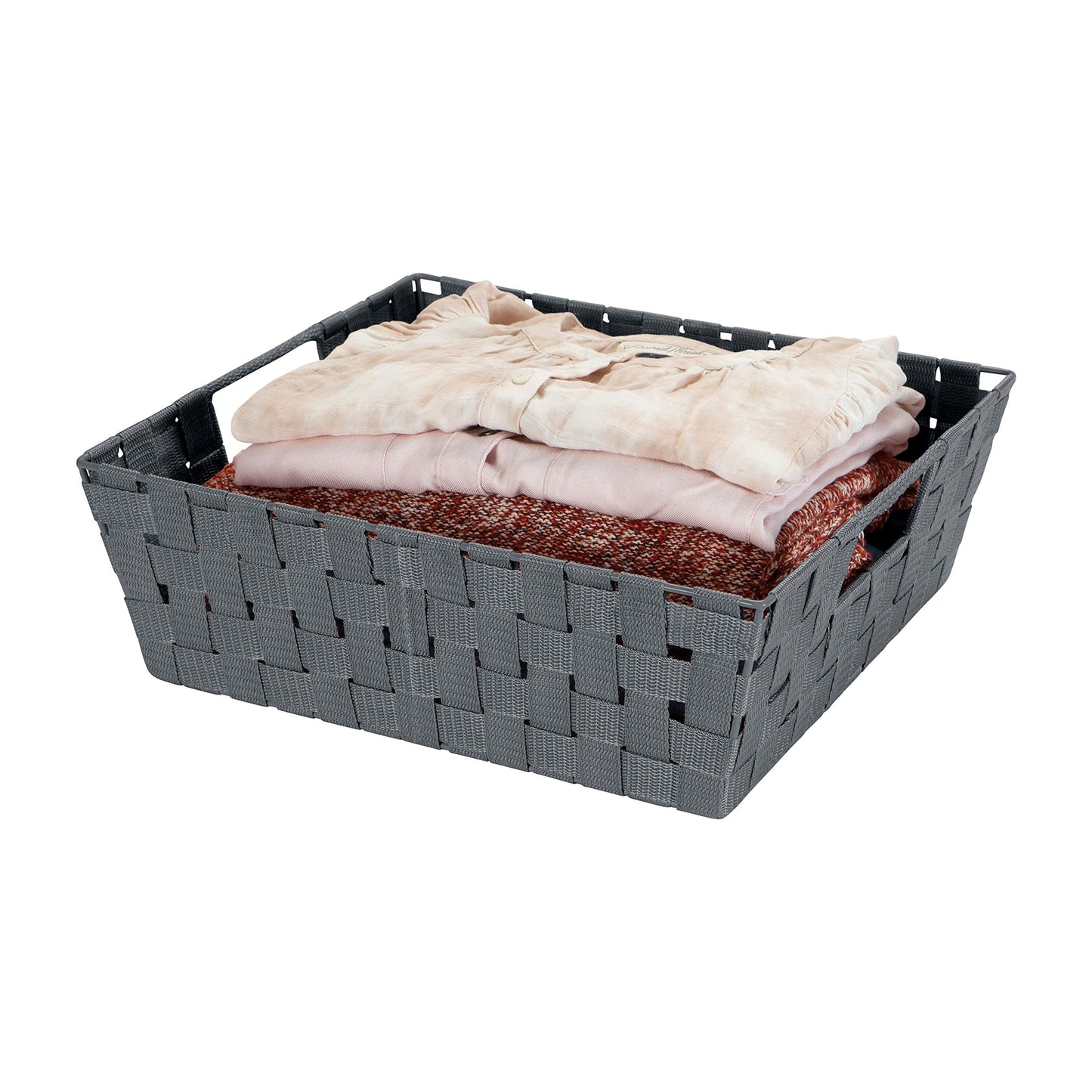 Simplify 2 Pack Large Storage Shelf Totes with Woven Strap in Grey | Decorative | Baskets |