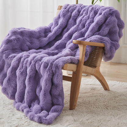 Lotus Karen Faux Fur Throw Blanket Purple - Big Bubble Rabbit Fluff Blanket for Couch Bed Sofa,Softest Fluffy Fuzzy Cozy Blanket,Thick Furry Plush Shaggy Warm Blankets for Women,50x60 Inches