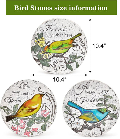 Sungmor 3PC Pretty Garden Stepping Stones, 9.5" Large Concrete Decorative Stones with Beautiful Pattern, Unique Outdoor Lawn Accents, Yard Walkway Flower Bed Wall Shelf Welcome Friends Decorations