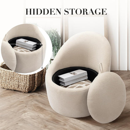 COLAMY Swivel Accent Chair Set of 2, 360° Swivel Round Chair with Hidden Storage, Modern Small Barrel Armchair for Living Room/Bedroom, Beige
