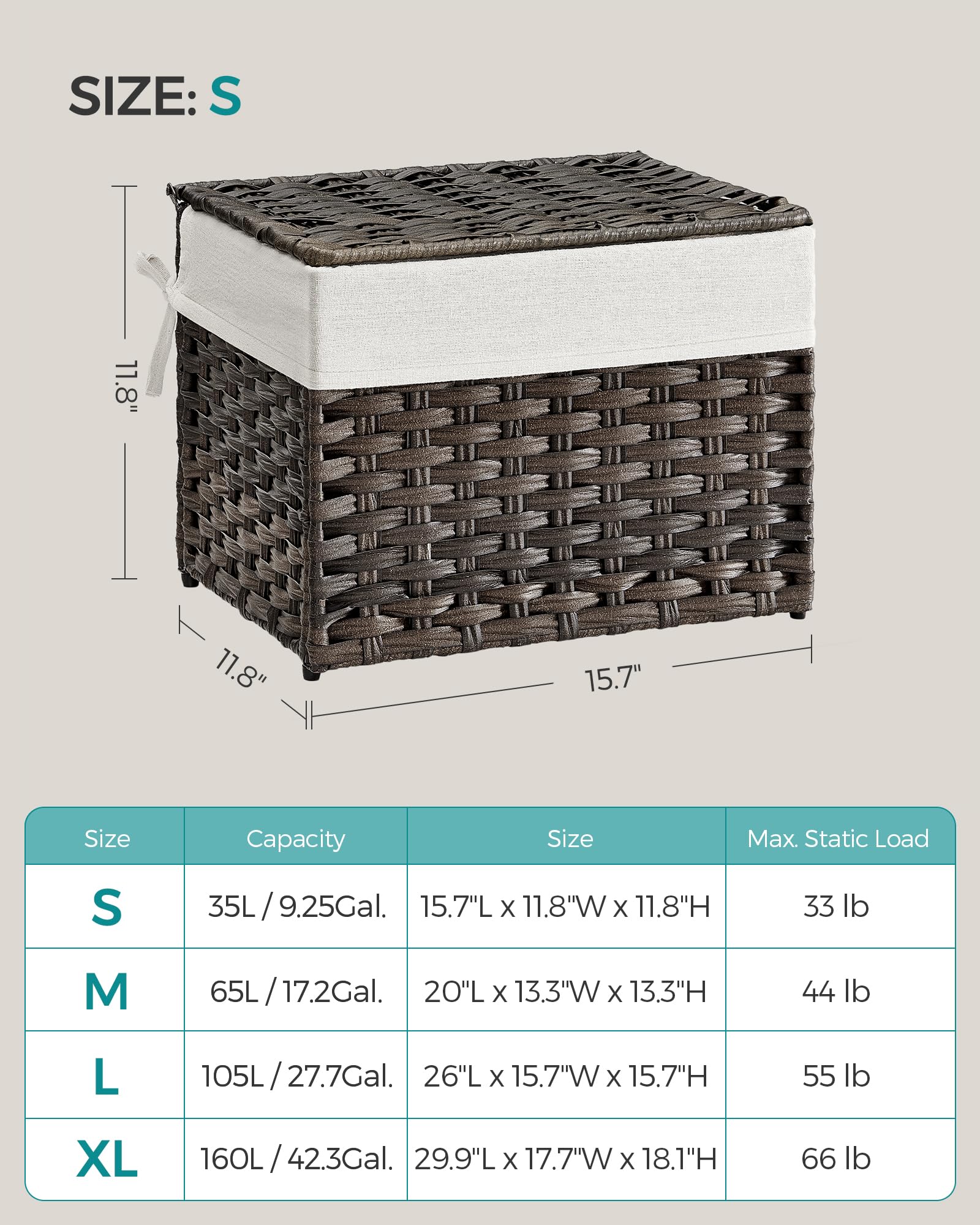 SONGMICS Storage Basket with Lid, Woven Blanket Storage Bin with Handles, Foldable, Removable