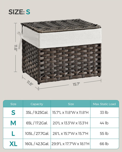 SONGMICS Storage Basket with Lid, Woven Blanket Storage Bin with Handles, Foldable, Removable