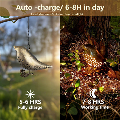 Solar Birds Lights Metal Outdoor Decor,Hanging Wall Decorations Outside Yard Art Garden,Waterproof Lanterns for Patio,Porch,Backyard,Fence,Gifts for Women,Mom