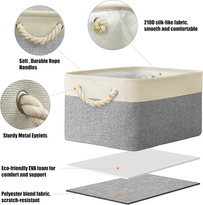 SIMPLE HOUSEWARE Large Fabric Storage Bin, 15.7" x 12" with Braided Handles, 3 Pack, Gray