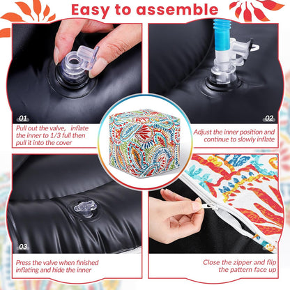 Juexica 2 Pack Ottoman Poufs Indoor Outdoor Inflatable Ottoman Stool Cube Pouffe Square Footstool with Handle for Patio Garden Home Boho Decorative Living Room, Bedroom(16 x 16 x 16 Inches)