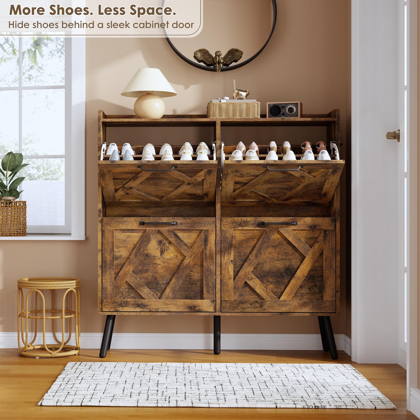 Nicetree Shoe Cabinet Storage for Entryway, Freestanding Shoe Storage Cabinet, Farmhouse Narrow
