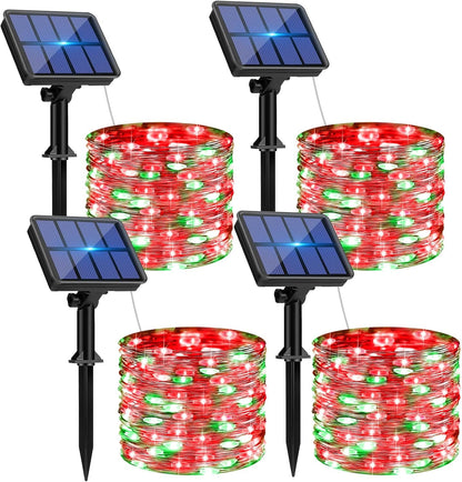 btfarm 4 Pack Solar String Lights Outdoor, 320LED 132FT Solar Fairy Lights Waterproof 8 Modes, Red Green Copper Wire Solar Powered Twinkle Light for Outside Tree Garden Christmas Wedding Party Decor