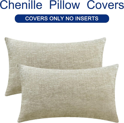 CaliTime Throw Pillow Covers Decorative 16 X 26 Inches Pack of 2 Cozy Chenille Cushion Cases for Couch Sofa Bed Living Room Home Light Taupe