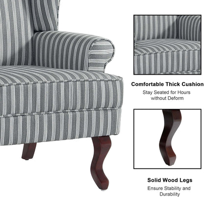 Accent Chair, High Back Upholstered Armchair with High Resilience Sponge & Wood Legs, Mid-Century Modern Comfy Single Sofa Reading Chairs for Living Room, Bedroom (Stripe Grey, Set of 2)