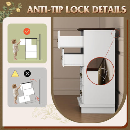 WLIVE Farmhouse Dresser for Bedroom, Tall Wood Dresser with 4 Drawers, Chest of Drawers with Roman Metal Handle for Living Room, Hallway, Closet, White