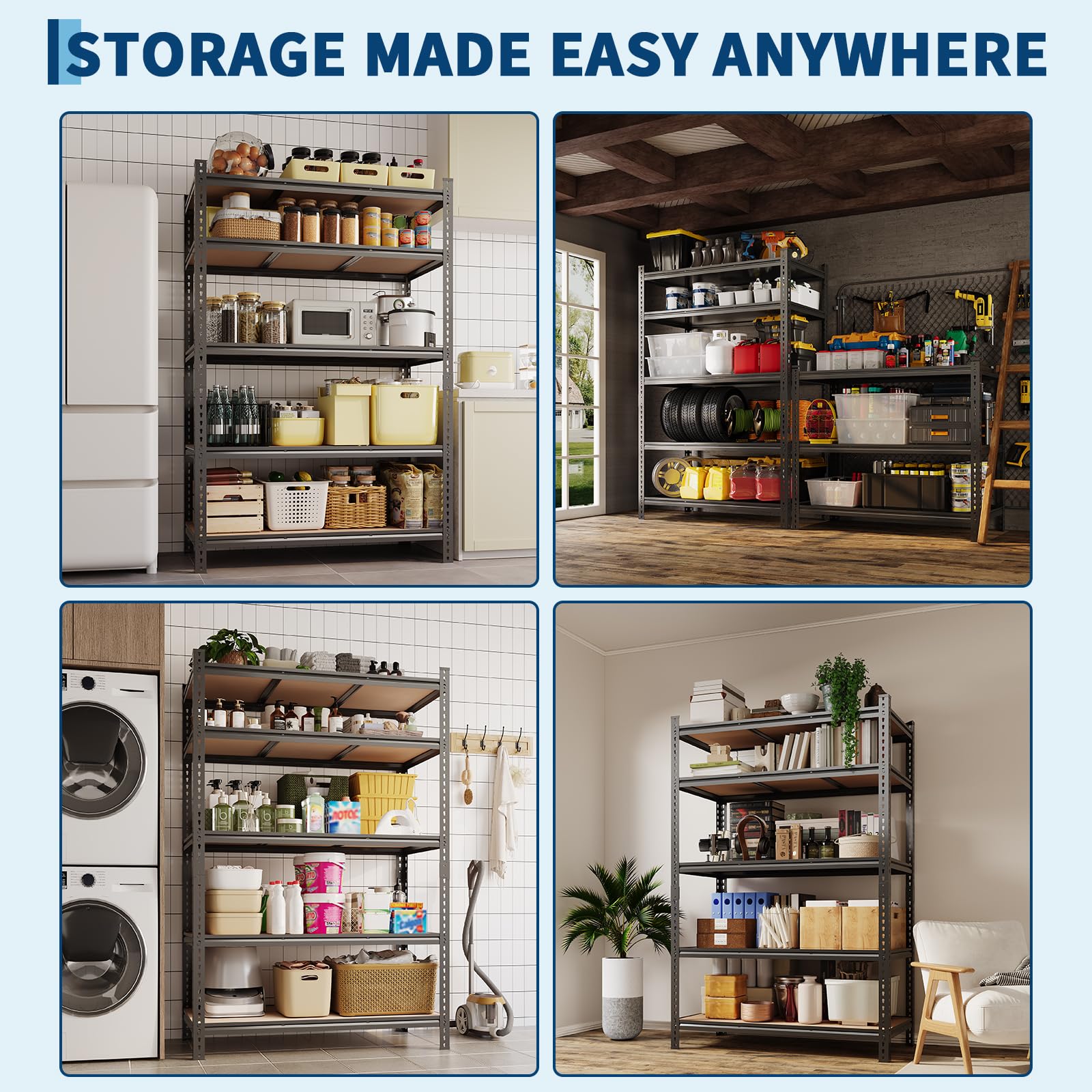 Garvee 5-Tier Storage Shelf 35.5" W Mental Storage Shelving Unit