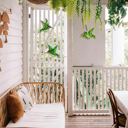 J-Fly Glass Hummingbird Wall Art Outdoor Hummingbird Decor Metal Fence Decorative Hummingbird Hanging Bedroom Garden Patio Porch Fence of Decor 10 Inch