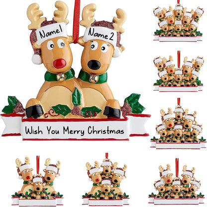 Personalized Deer Christmas Ornaments 2025 Family of 2,3,4,5,6,7,8 Custom Name Reindeer Xmas Ornament with Text,Customized Christmas Decoration Gifts - Family of 2