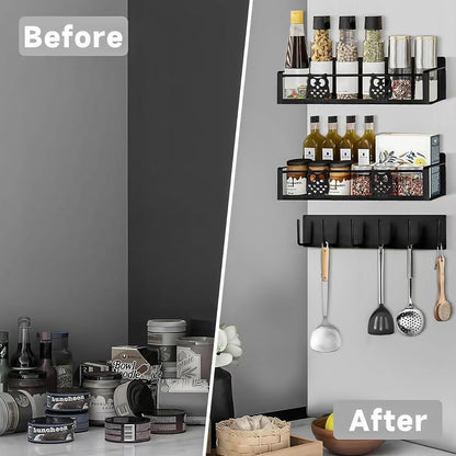 3 Pack Moveable No Drilling Heavy Magnet Spice Rack for Refrigerator Organizers and Storage,Space Saving Kitchen Organization with Magnetic Hooks,Owl Kitchen & Home Decor(Black)