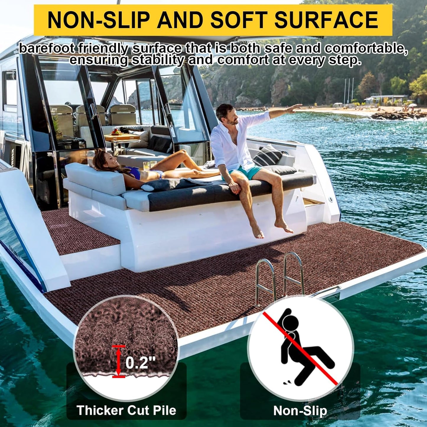 Marine Carpet, 6 FT x 10 FT Brown Indoor Outdoor Surface 0.2" Thick Boat Carpet with Water-Proof TPE Backing, Non-Slip Marine Rug for Home, Patio, Porch, Deck