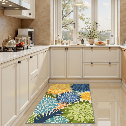 Area Rug 2x3 Yellow Green Washable Entry Small Rug Multicolored Tropical Botanical Modern Floral Indoor Kitchen Door Mat Entrance Carpet Non Slip for Bedroom Living Room, Porch